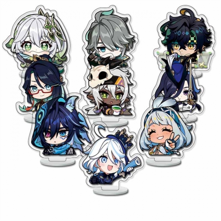 Genshin Impact Anime Character acrylic Small Standing Plates  Keychain 6cm a set of 9 B493