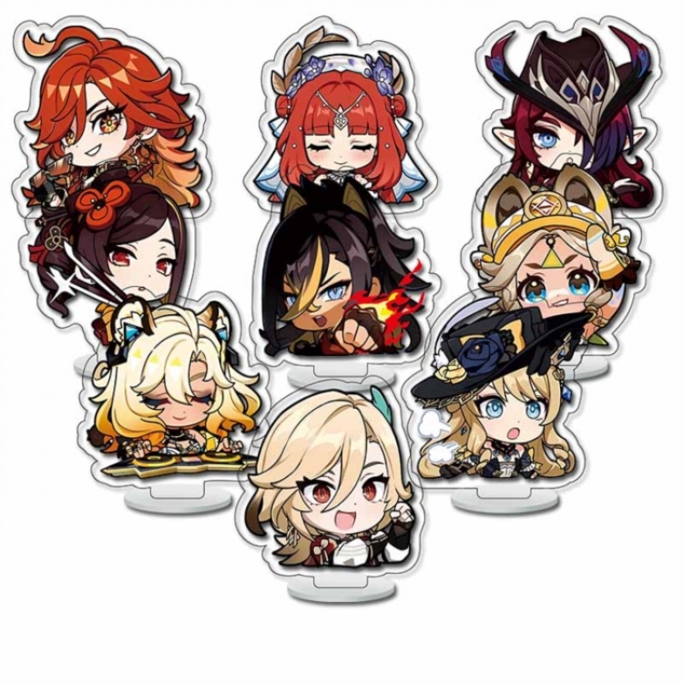 Genshin Impact Anime Character acrylic Small Standing Plates  Keychain 6cm a set of 9 B492