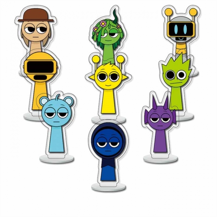 Sprunki  Anime Character acrylic Small Standing Plates  Keychain 6cm a set of 9