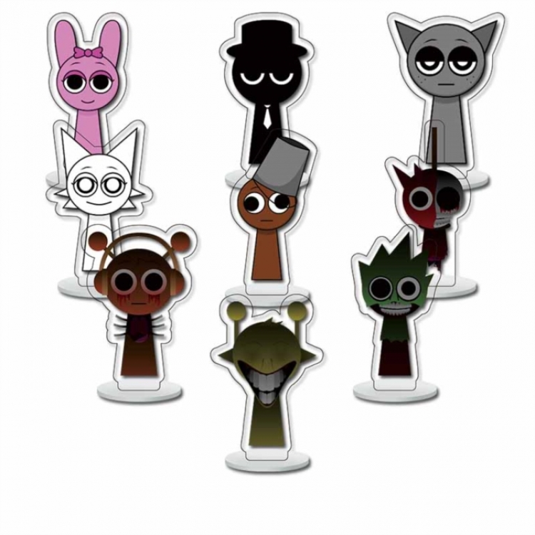 Sprunki  Anime Character acrylic Small Standing Plates  Keychain 6cm a set of 9