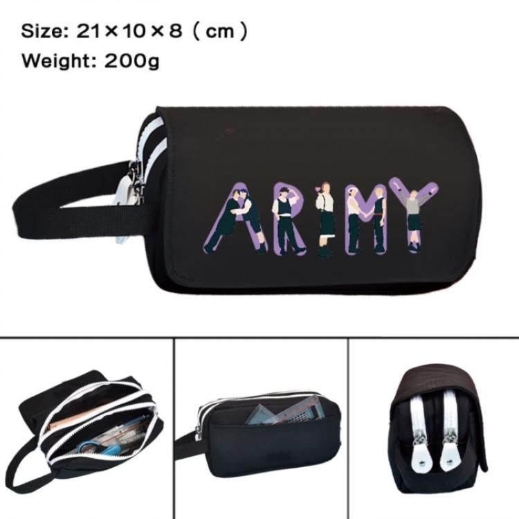 BTS Anime peripheral handheld large capacity double-layer Oxford cloth pencil case 21X10X8cm