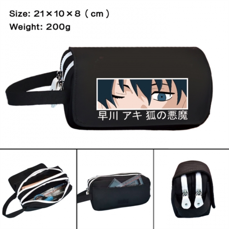 Chainsaw man Anime peripheral handheld large capacity double-layer Oxford cloth pencil case 21X10X8cm