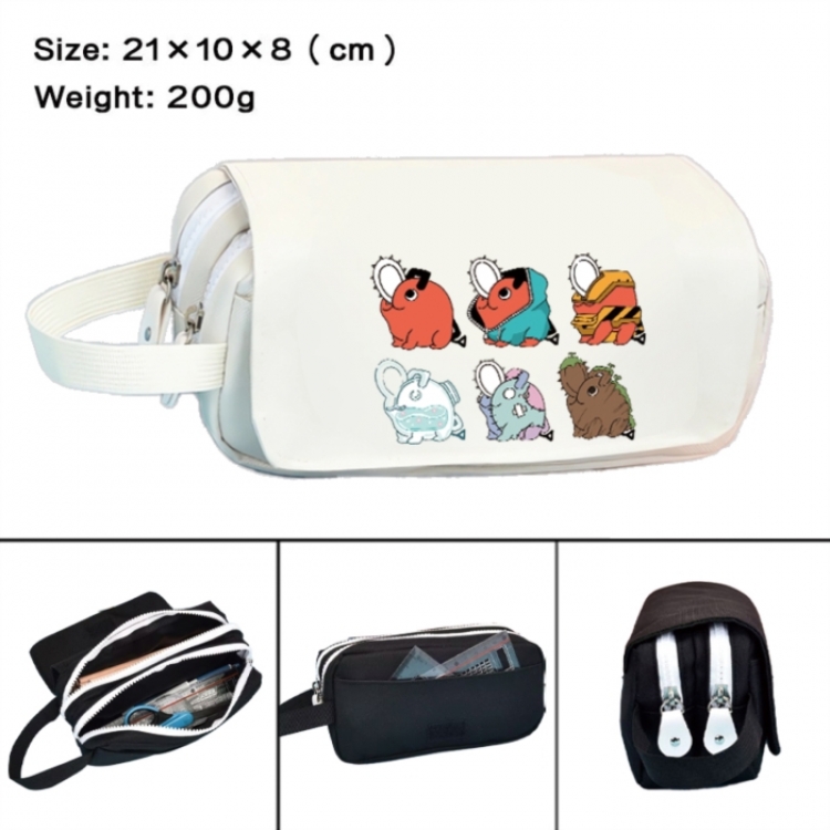 Chainsaw man Anime peripheral handheld large capacity double-layer Oxford cloth pencil case 21X10X8cm