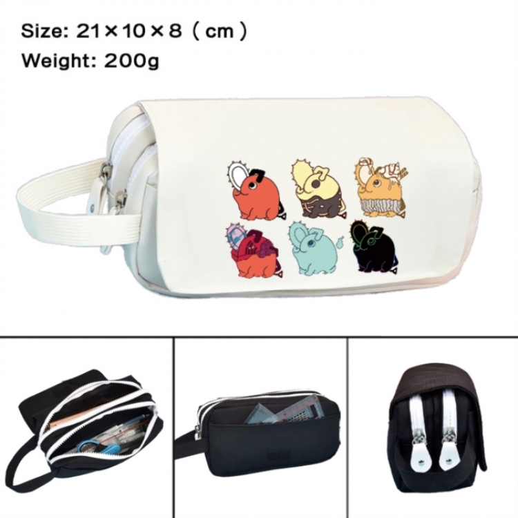 Chainsaw man Anime peripheral handheld large capacity double-layer Oxford cloth pencil case 21X10X8cm