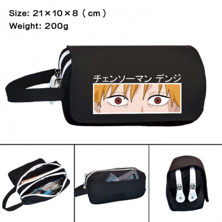 Chainsaw man Anime peripheral handheld large capacity double-layer Oxford cloth pencil case 21X10X8cm
