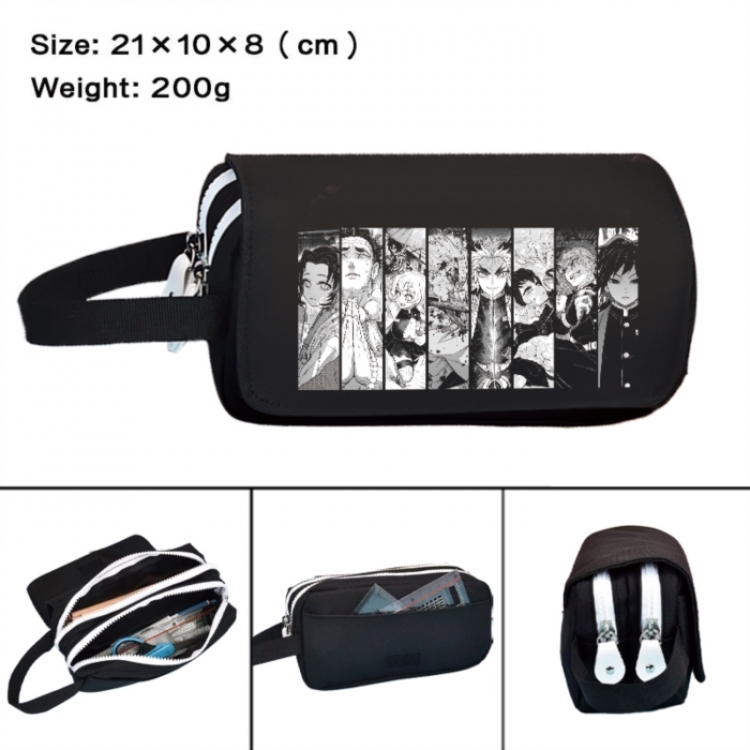 Demon Slayer Kimets Anime peripheral handheld large capacity double-layer Oxford cloth pencil case 21X10X8cm
