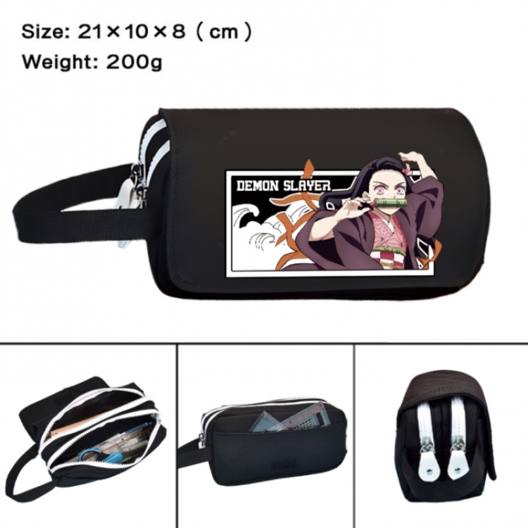 Demon Slayer Kimets Anime peripheral handheld large capacity double-layer Oxford cloth pencil case 21X10X8cm