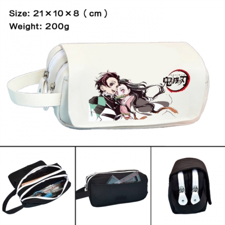 Demon Slayer Kimets Anime peripheral handheld large capacity double-layer Oxford cloth pencil case 21X10X8cm