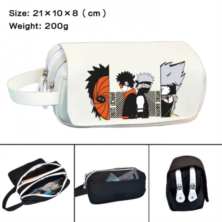 Naruto Anime peripheral handheld large capacity double-layer Oxford cloth pencil case 21X10X8cm
