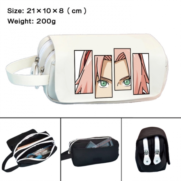 Naruto Anime peripheral handheld large capacity double-layer Oxford cloth pencil case 21X10X8cm