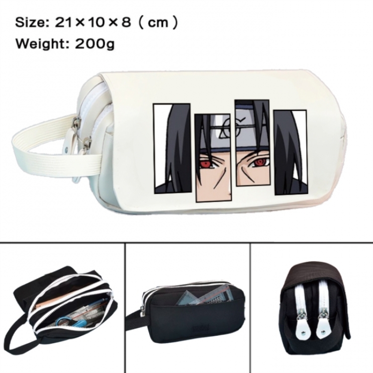 Naruto Anime peripheral handheld large capacity double-layer Oxford cloth pencil case 21X10X8cm