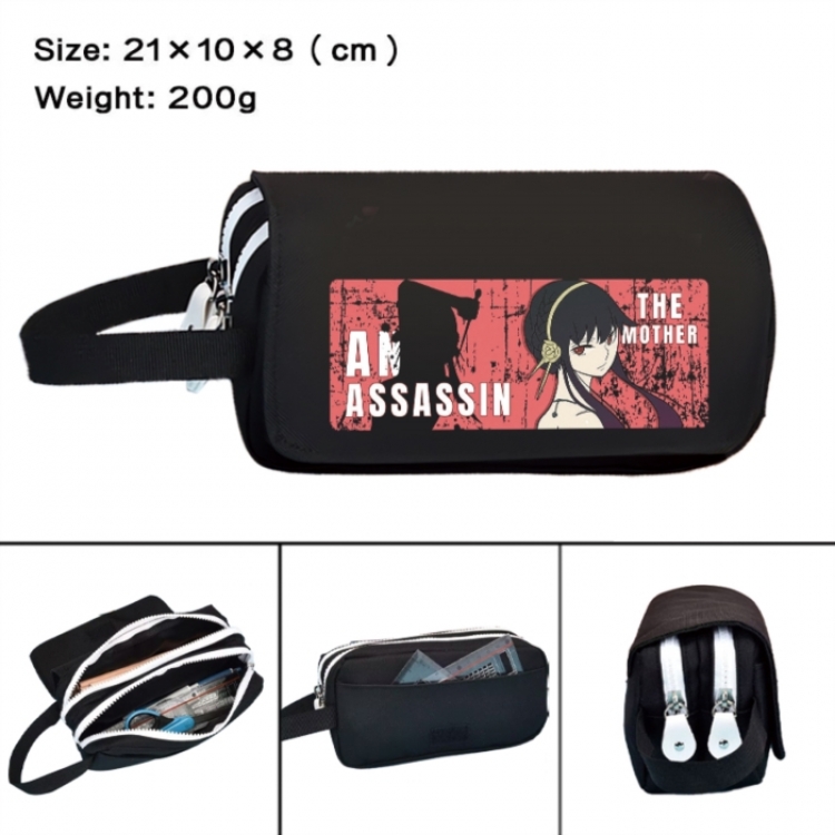 SPY×FAMILY  Anime peripheral handheld large capacity double-layer Oxford cloth pencil case 21X10X8cm