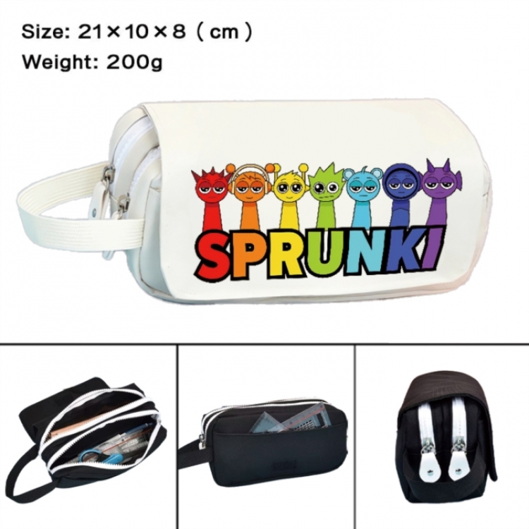 Sprunki Anime peripheral handheld large capacity double-layer Oxford cloth pencil case 21X10X8cm