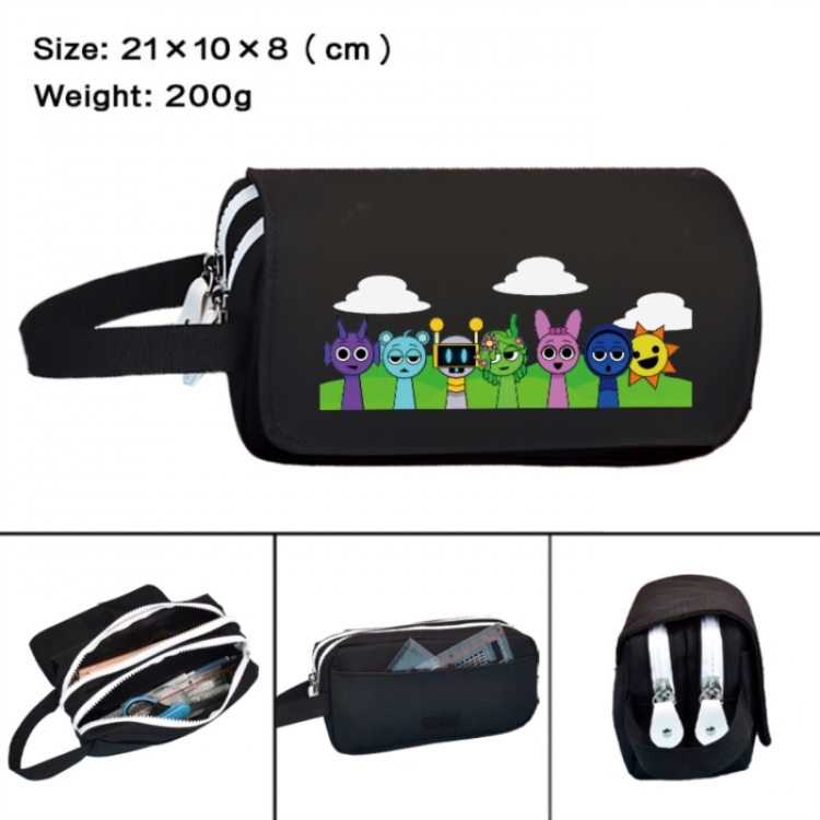 Sprunki Anime peripheral handheld large capacity double-layer Oxford cloth pencil case 21X10X8cm