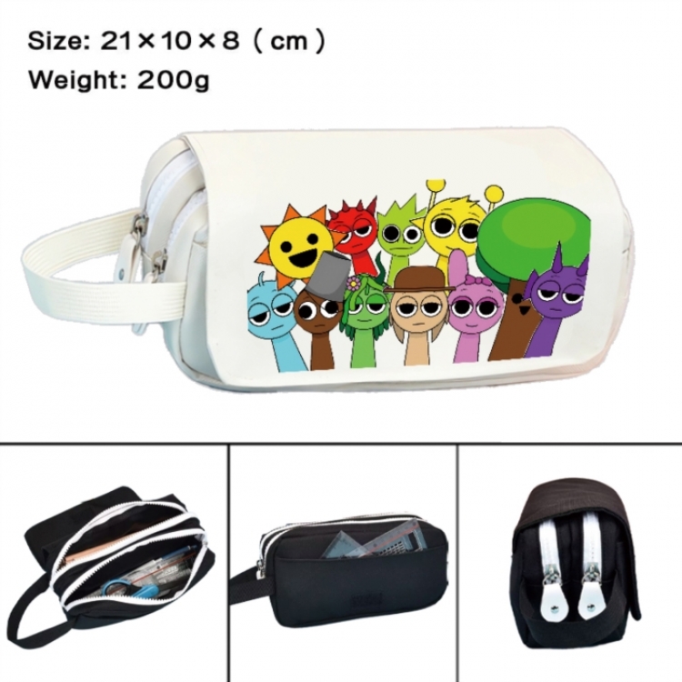 Sprunki Anime peripheral handheld large capacity double-layer Oxford cloth pencil case 21X10X8cm