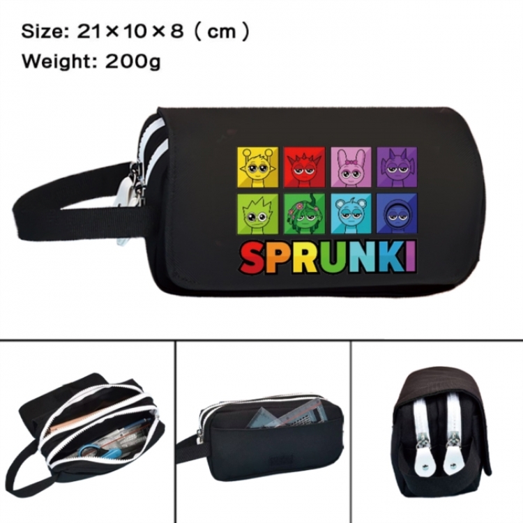 Sprunki Anime peripheral handheld large capacity double-layer Oxford cloth pencil case 21X10X8cm