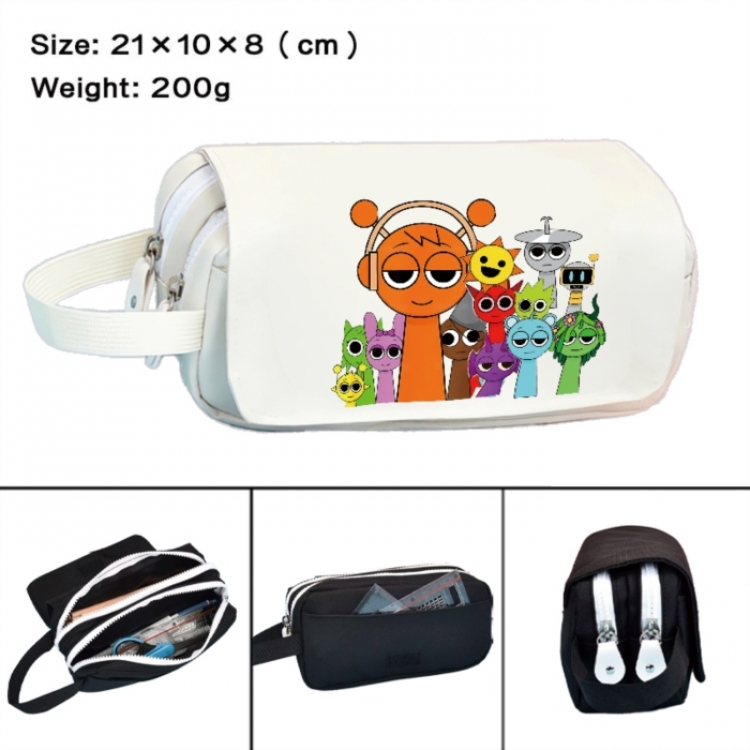 Sprunki Anime peripheral handheld large capacity double-layer Oxford cloth pencil case 21X10X8cm