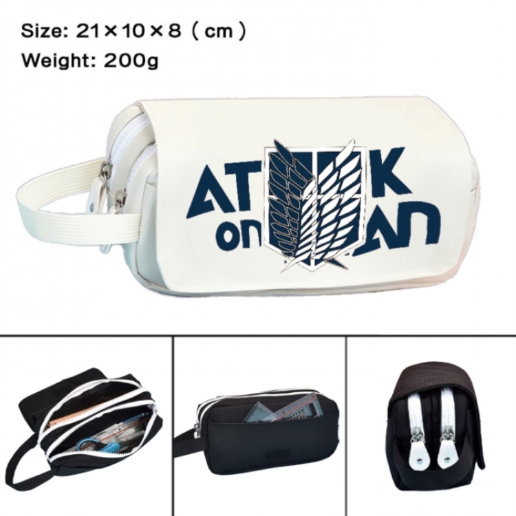Shingeki no Kyojin Anime peripheral handheld large capacity double-layer Oxford cloth pencil case 21X10X8cm