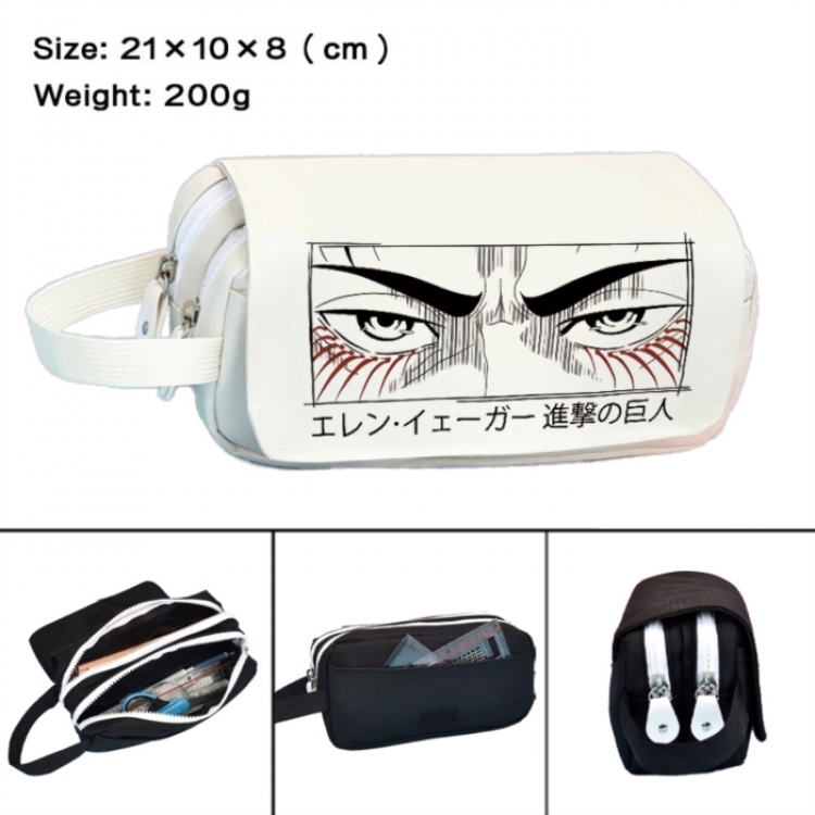 Shingeki no Kyojin Anime peripheral handheld large capacity double-layer Oxford cloth pencil case 21X10X8cm