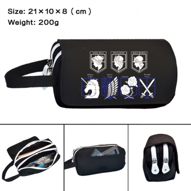 Shingeki no Kyojin Anime peripheral handheld large capacity double-layer Oxford cloth pencil case 21X10X8cm