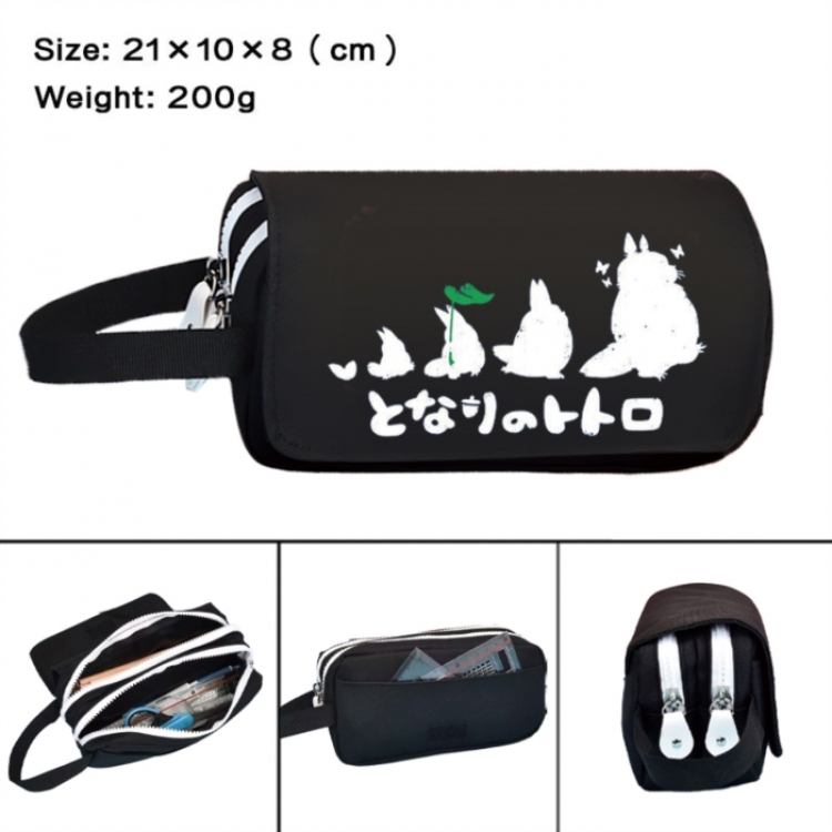 TOTORO Anime peripheral handheld large capacity double-layer Oxford cloth pencil case 21X10X8cm