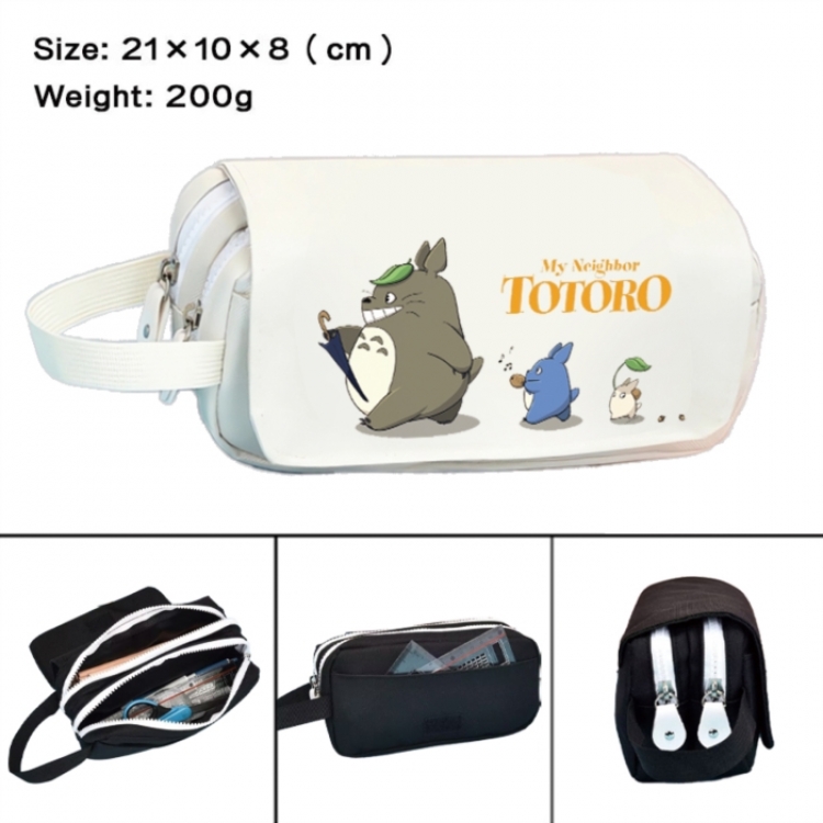 TOTORO Anime peripheral handheld large capacity double-layer Oxford cloth pencil case 21X10X8cm