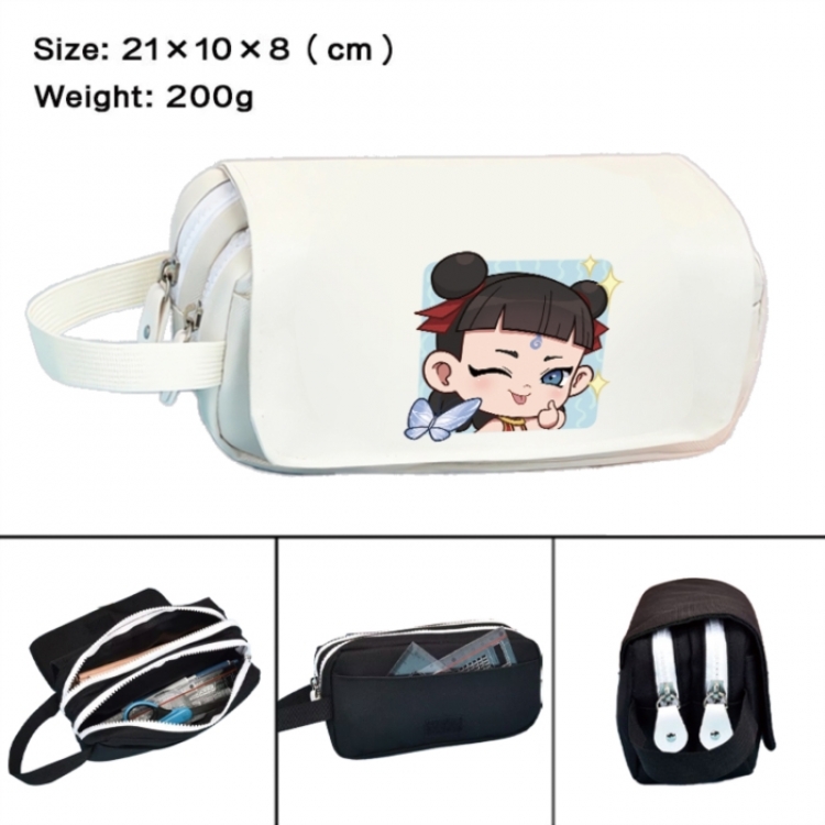 Nezha Anime peripheral handheld large capacity double-layer Oxford cloth pencil case 21X10X8cm