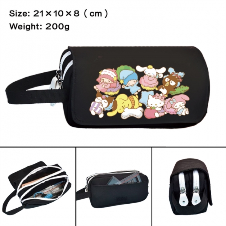 sanrio Anime peripheral handheld large capacity double-layer Oxford cloth pencil case 21X10X8cm