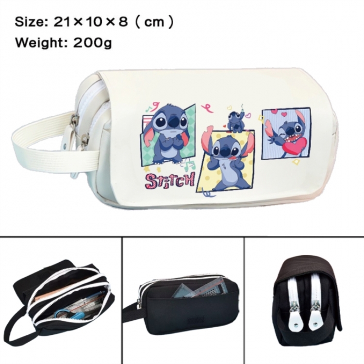 Lilo & Stitch Anime peripheral handheld large capacity double-layer Oxford cloth pencil case 21X10X8cm