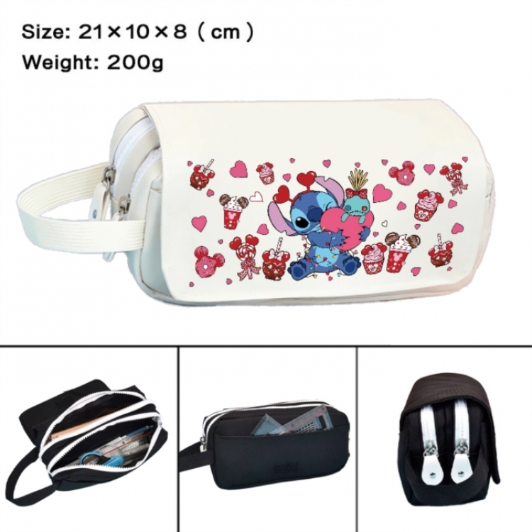 Lilo & Stitch Anime peripheral handheld large capacity double-layer Oxford cloth pencil case 21X10X8cm