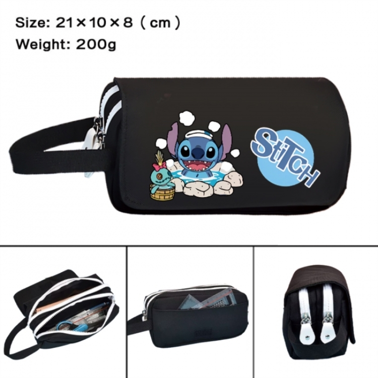 Lilo & Stitch Anime peripheral handheld large capacity double-layer Oxford cloth pencil case 21X10X8cm