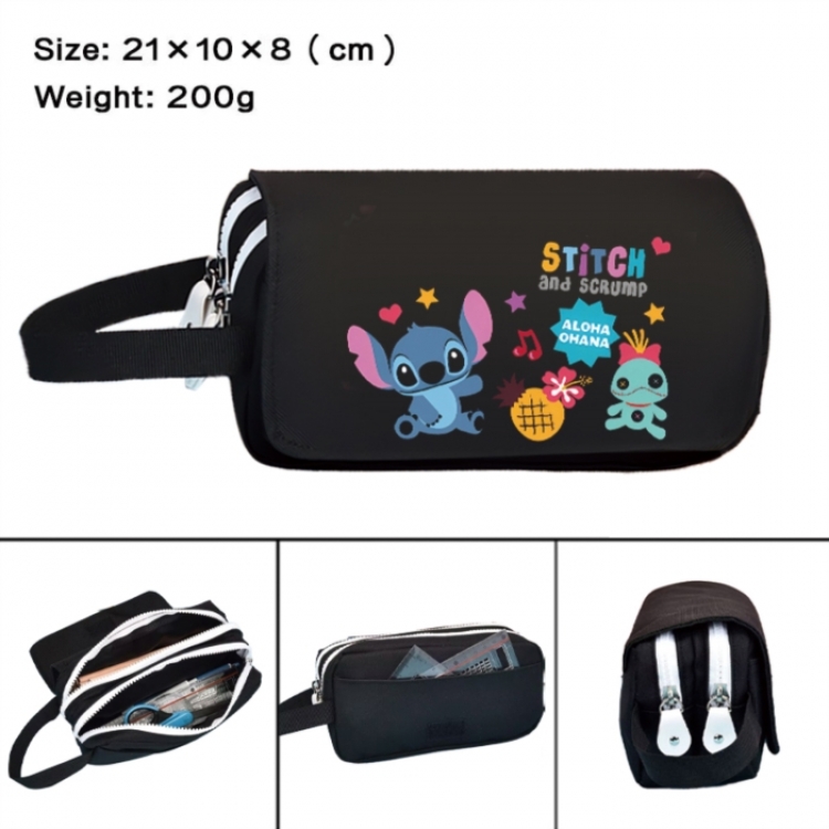Lilo & Stitch Anime peripheral handheld large capacity double-layer Oxford cloth pencil case 21X10X8cm
