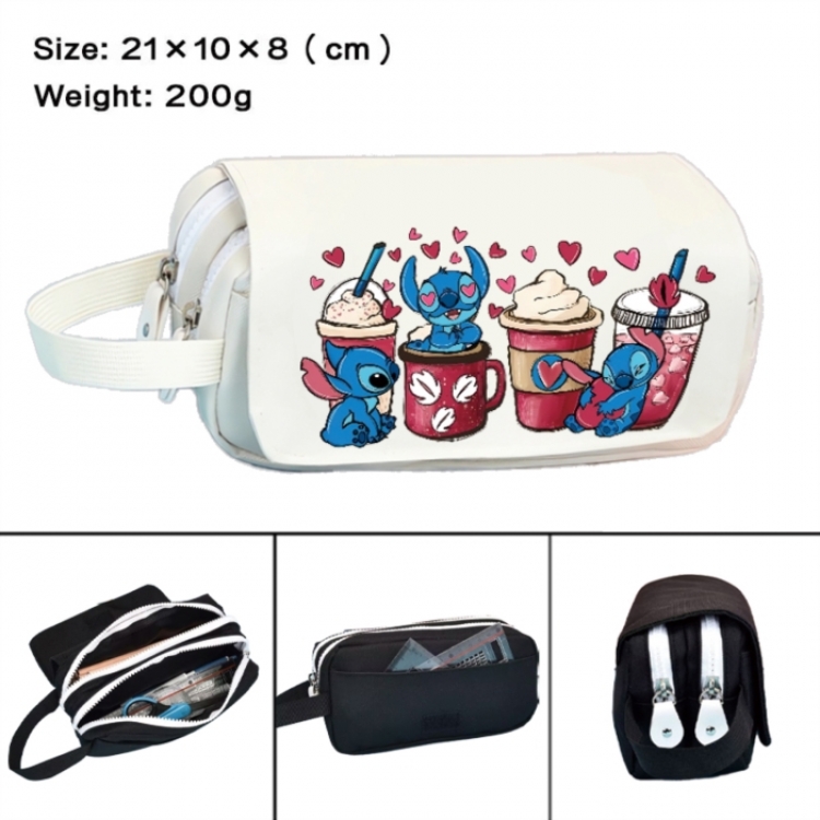 Lilo & Stitch Anime peripheral handheld large capacity double-layer Oxford cloth pencil case 21X10X8cm