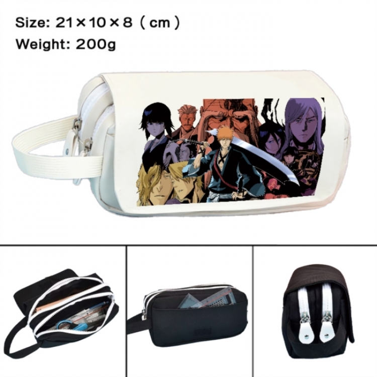 Bleach Anime peripheral handheld large capacity double-layer Oxford cloth pencil case 21X10X8cm