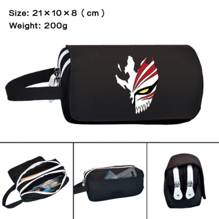 Bleach Anime peripheral handheld large capacity double-layer Oxford cloth pencil case 21X10X8cm