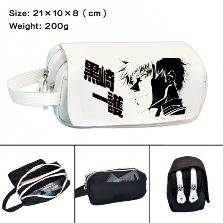 Bleach Anime peripheral handheld large capacity double-layer Oxford cloth pencil case 21X10X8cm