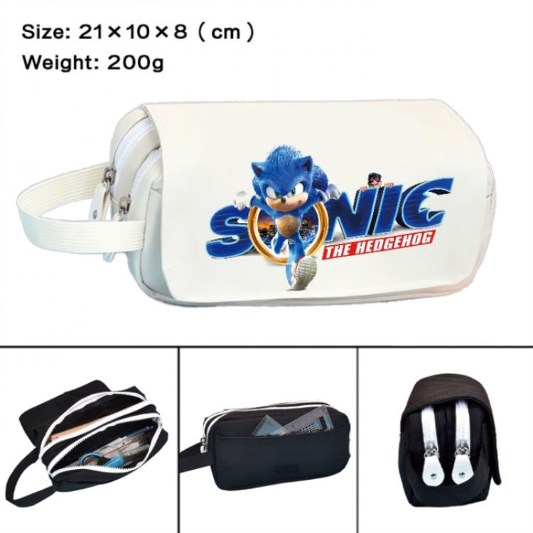 Sonic The Hedgehog Anime peripheral handheld large capacity double-layer Oxford cloth pencil case 21X10X8cm