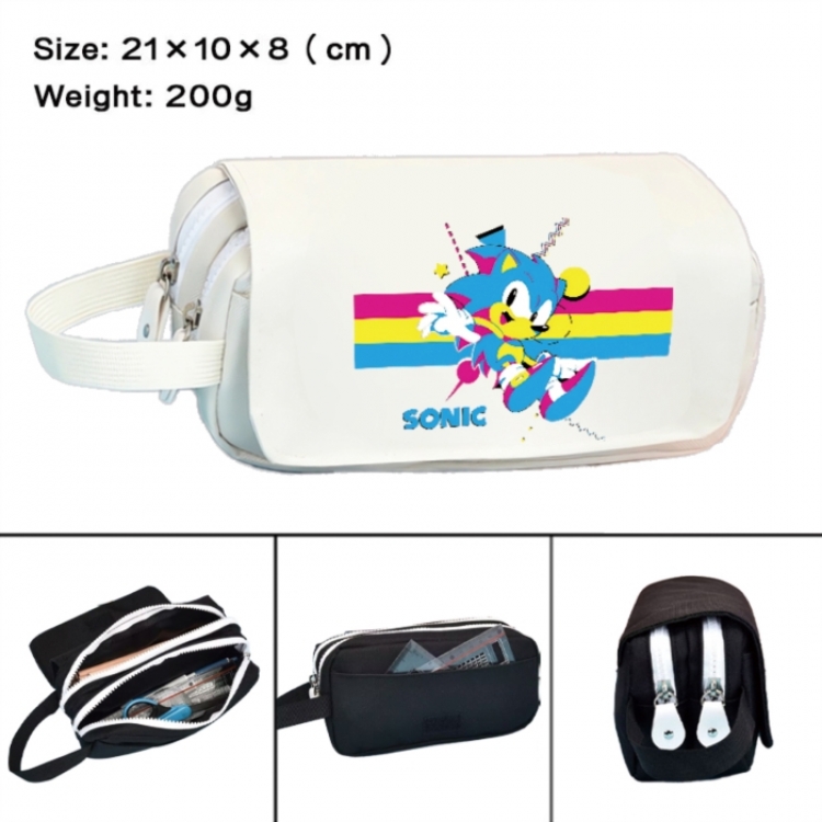 Sonic The Hedgehog Anime peripheral handheld large capacity double-layer Oxford cloth pencil case 21X10X8cm