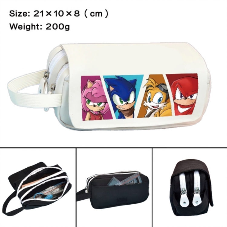 Sonic The Hedgehog Anime peripheral handheld large capacity double-layer Oxford cloth pencil case 21X10X8cm