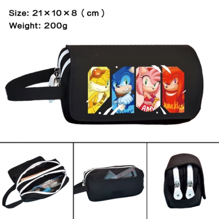 Sonic The Hedgehog Anime peripheral handheld large capacity double-layer Oxford cloth pencil case 21X10X8cm
