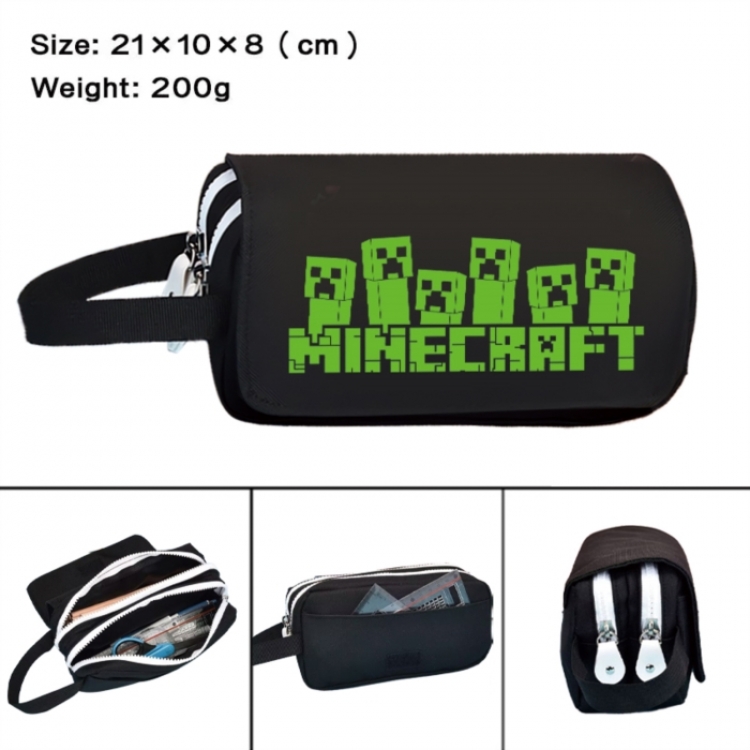 Minecraft Anime peripheral handheld large capacity double-layer Oxford cloth pencil case 21X10X8cm