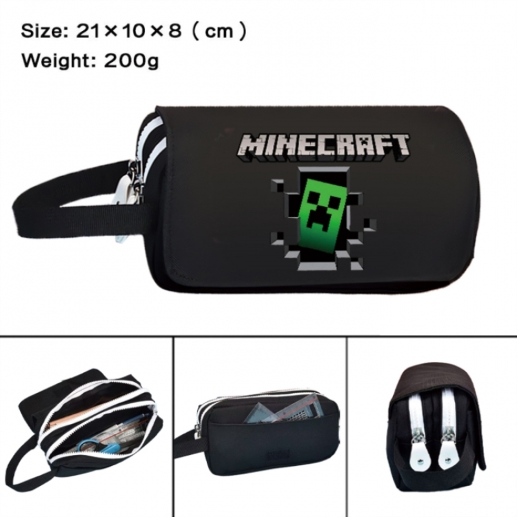 Minecraft Anime peripheral handheld large capacity double-layer Oxford cloth pencil case 21X10X8cm