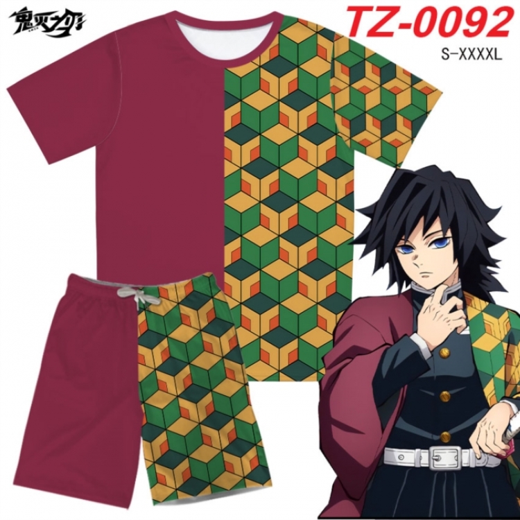 Demon Slayer Kimets Anime Ant Wrinkle Material Full Color Short Sleeve T-shirt+Shorts Set from S to 4XL