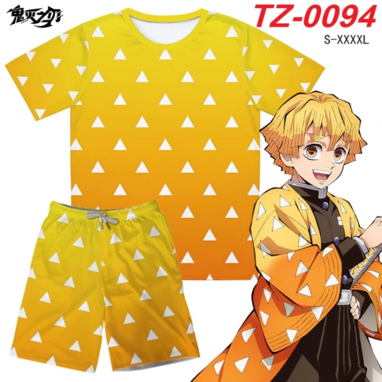 Demon Slayer Kimets Anime Ant Wrinkle Material Full Color Short Sleeve T-shirt+Shorts Set from S to 4XL