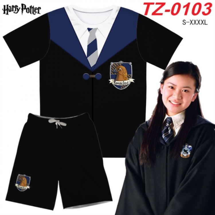 Harry Potter Anime Ant Wrinkle Material Full Color Short Sleeve T-shirt+Shorts Set from S to 4XL