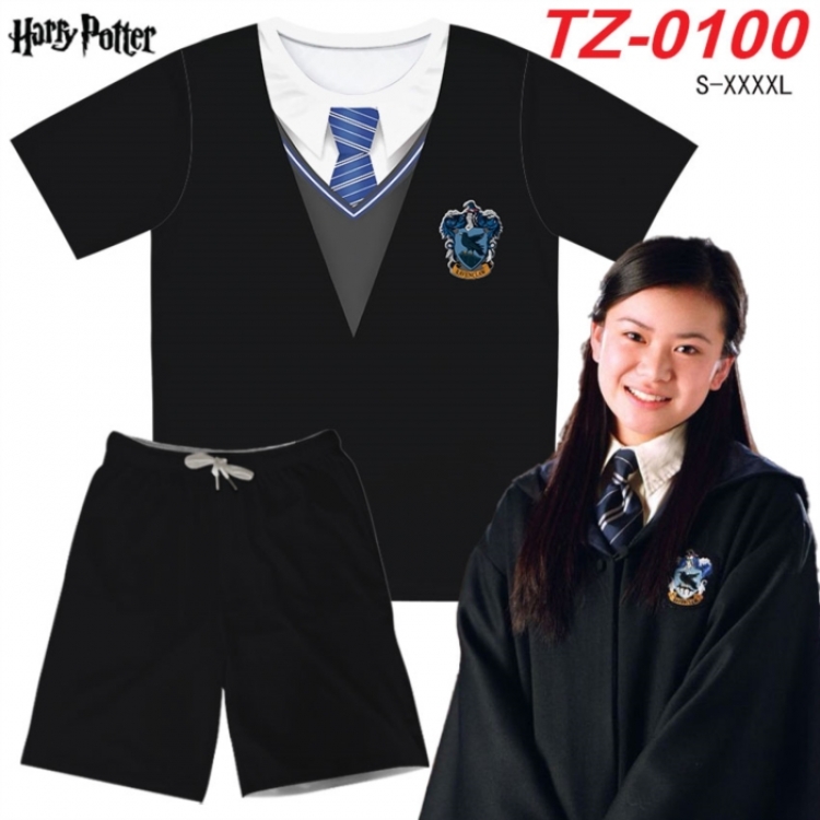 Harry Potter Anime Ant Wrinkle Material Full Color Short Sleeve T-shirt+Shorts Set from S to 4XL