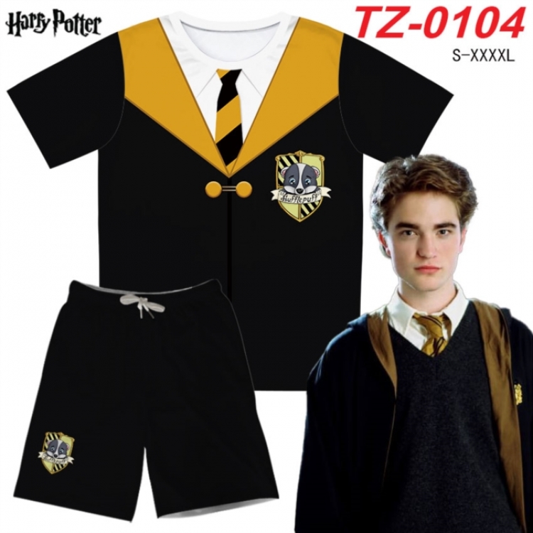 Harry Potter Anime Ant Wrinkle Material Full Color Short Sleeve T-shirt+Shorts Set from S to 4XL