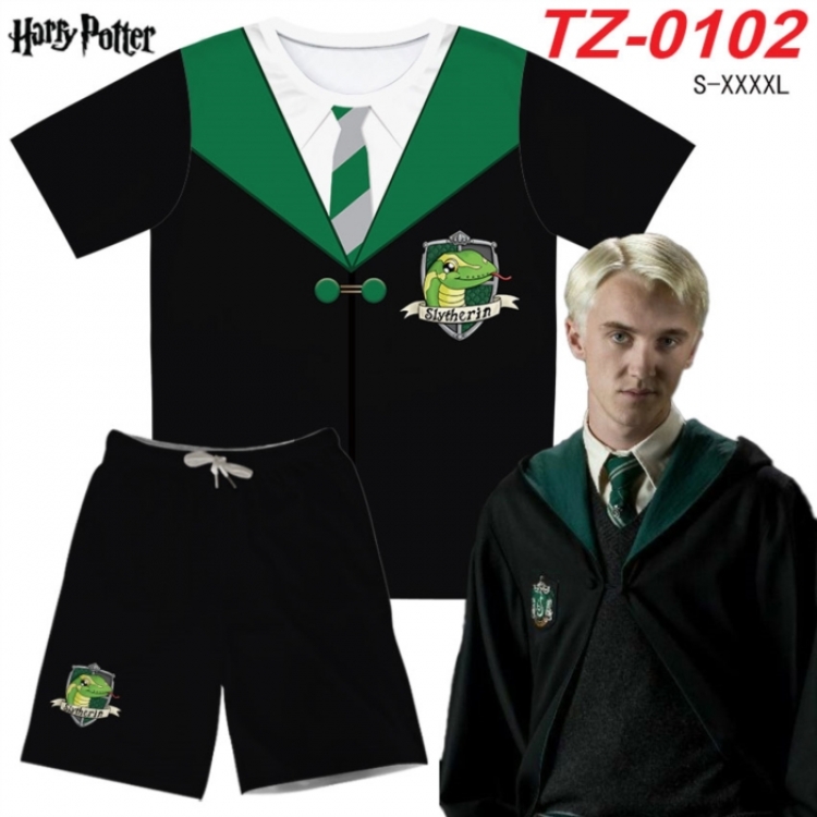 Harry Potter Anime Ant Wrinkle Material Full Color Short Sleeve T-shirt+Shorts Set from S to 4XL