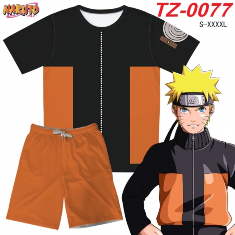Naruto Anime Ant Wrinkle Material Full Color Short Sleeve T-shirt+Shorts Set from S to 4XL