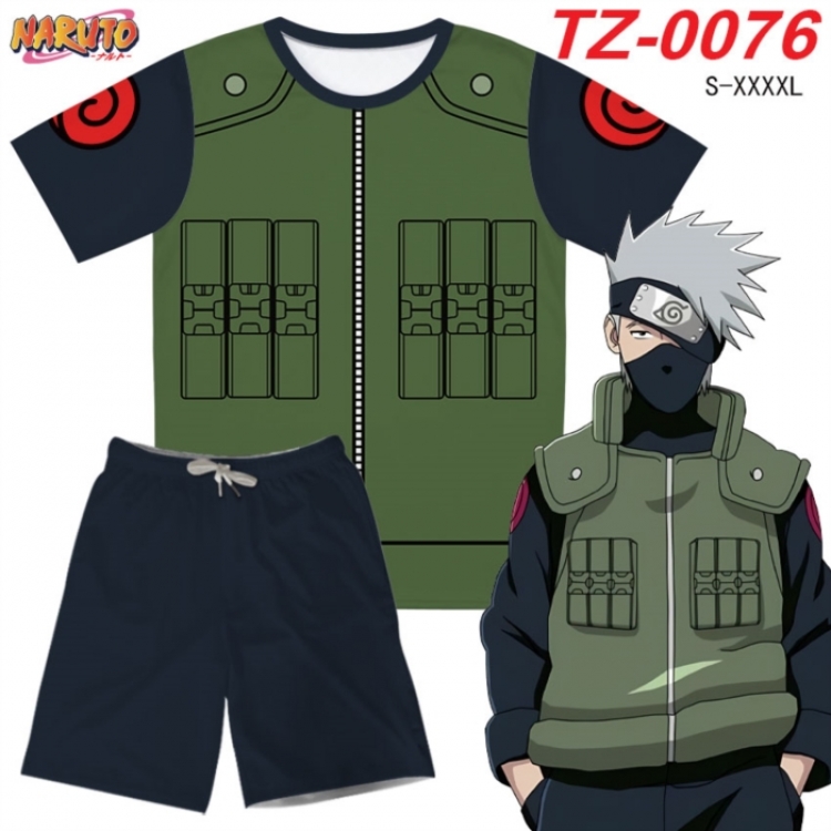 Naruto Anime Ant Wrinkle Material Full Color Short Sleeve T-shirt+Shorts Set from S to 4XL
